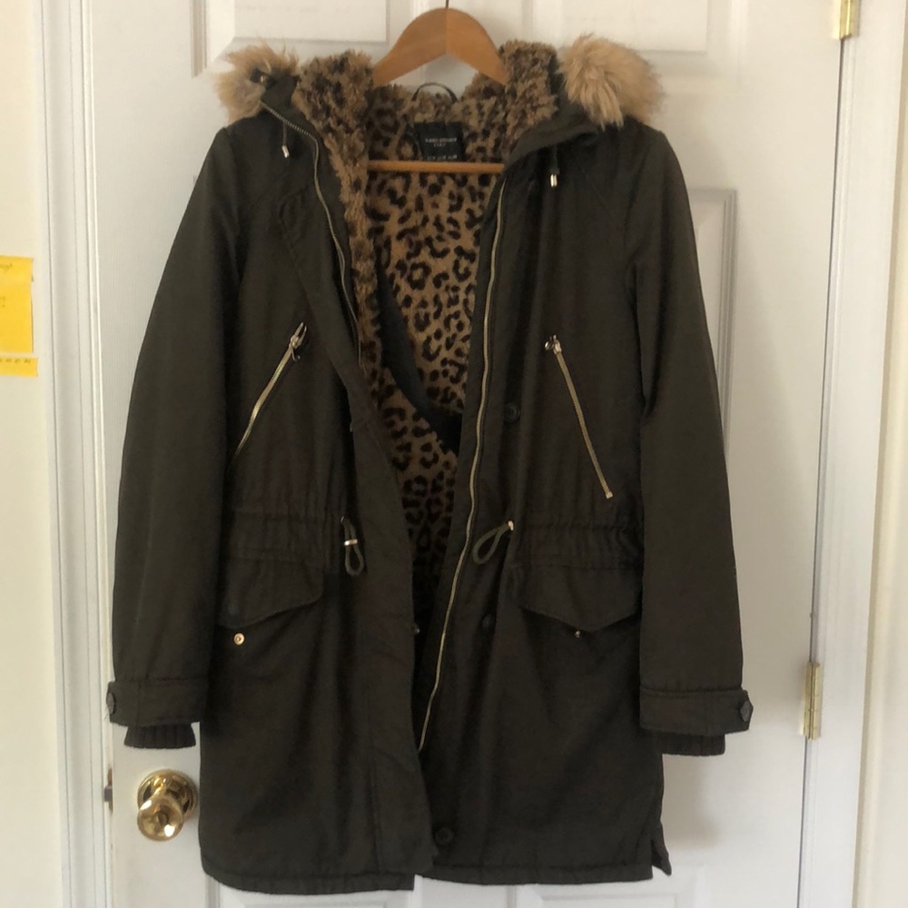 Dark Green Cheetah Fur Trench Parka